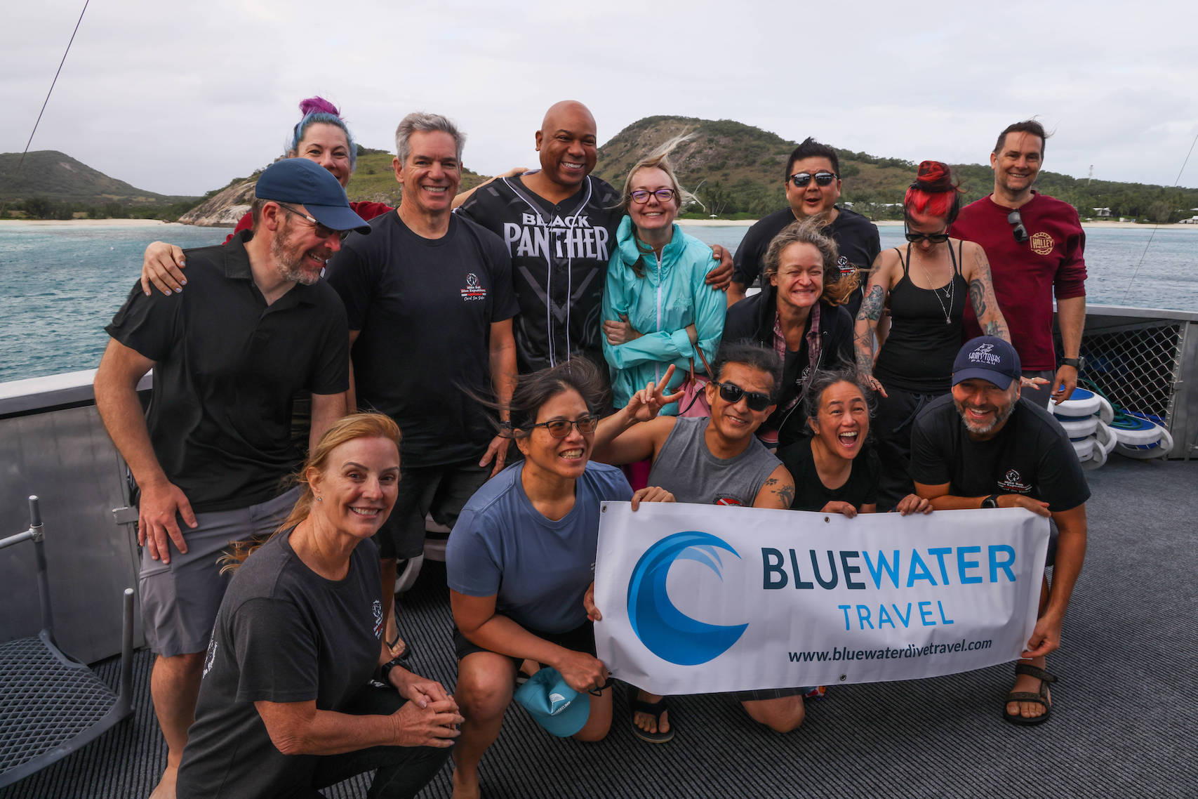 Happy group trip guests