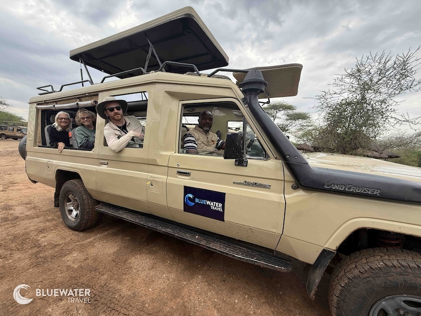 Guests pile into the safari vehicle